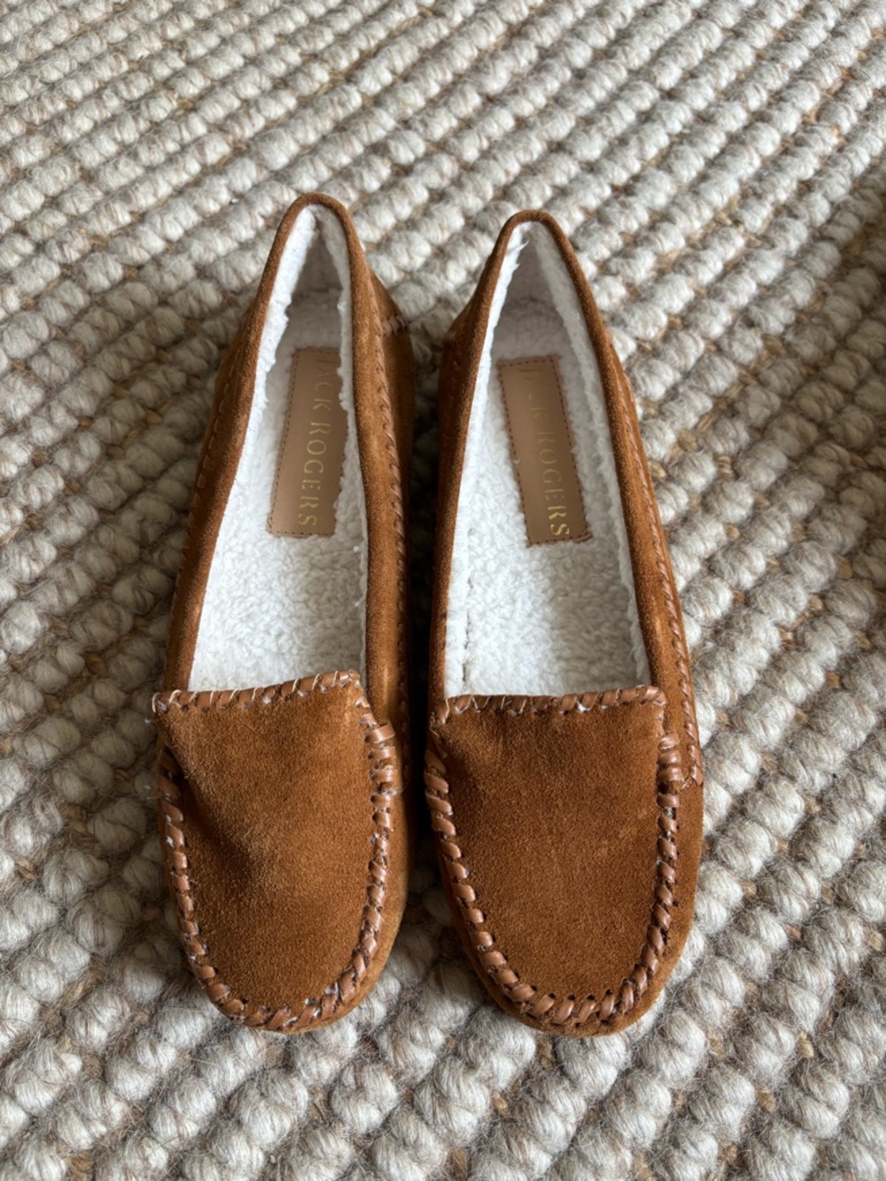 Jack Rogers Chestnut Suede Moccasins with Sherpa Lining